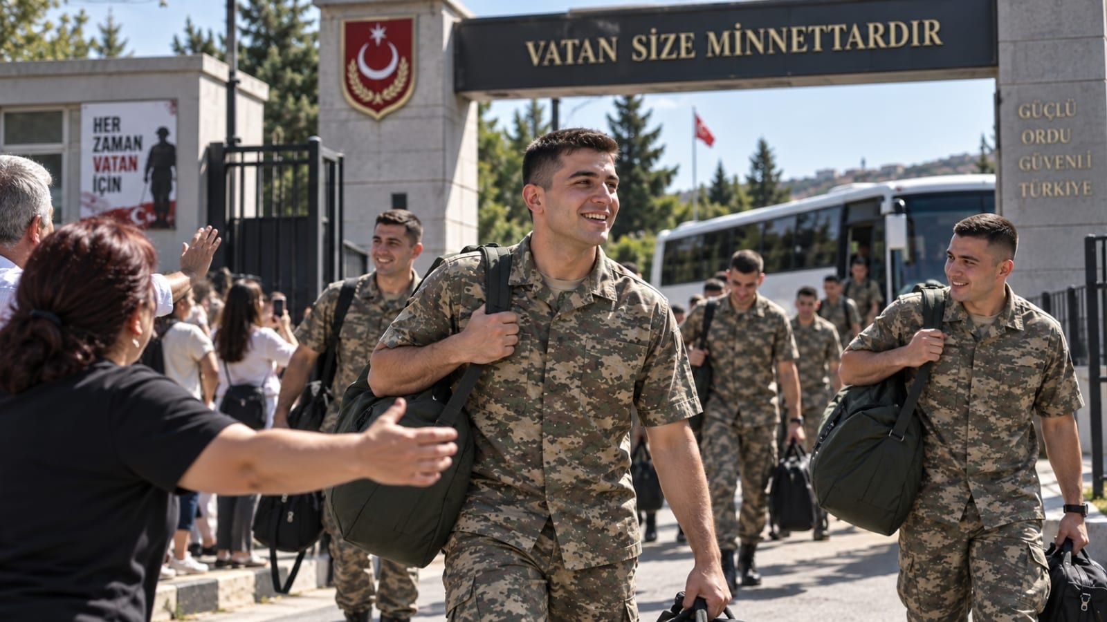 Temel eğitimi tamamladıktan sonra terhis sürecine geçen rütbesiz bedelli askerler.