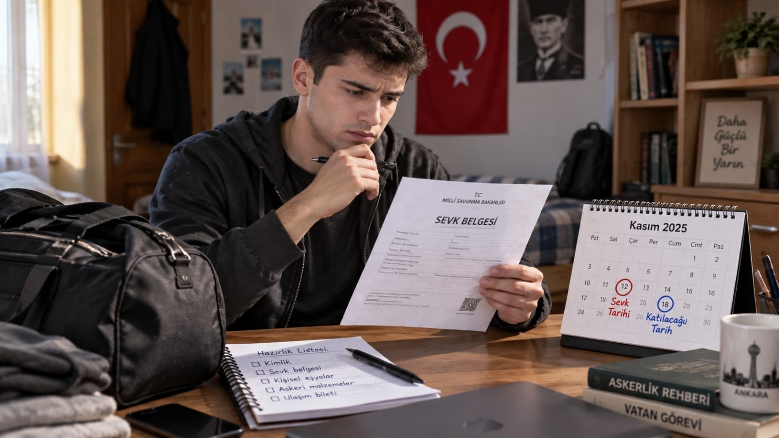 Sevk tarihi ile katılacağı tarihi karşılaştırarak yol ve teslim planı yapan asker adayı.