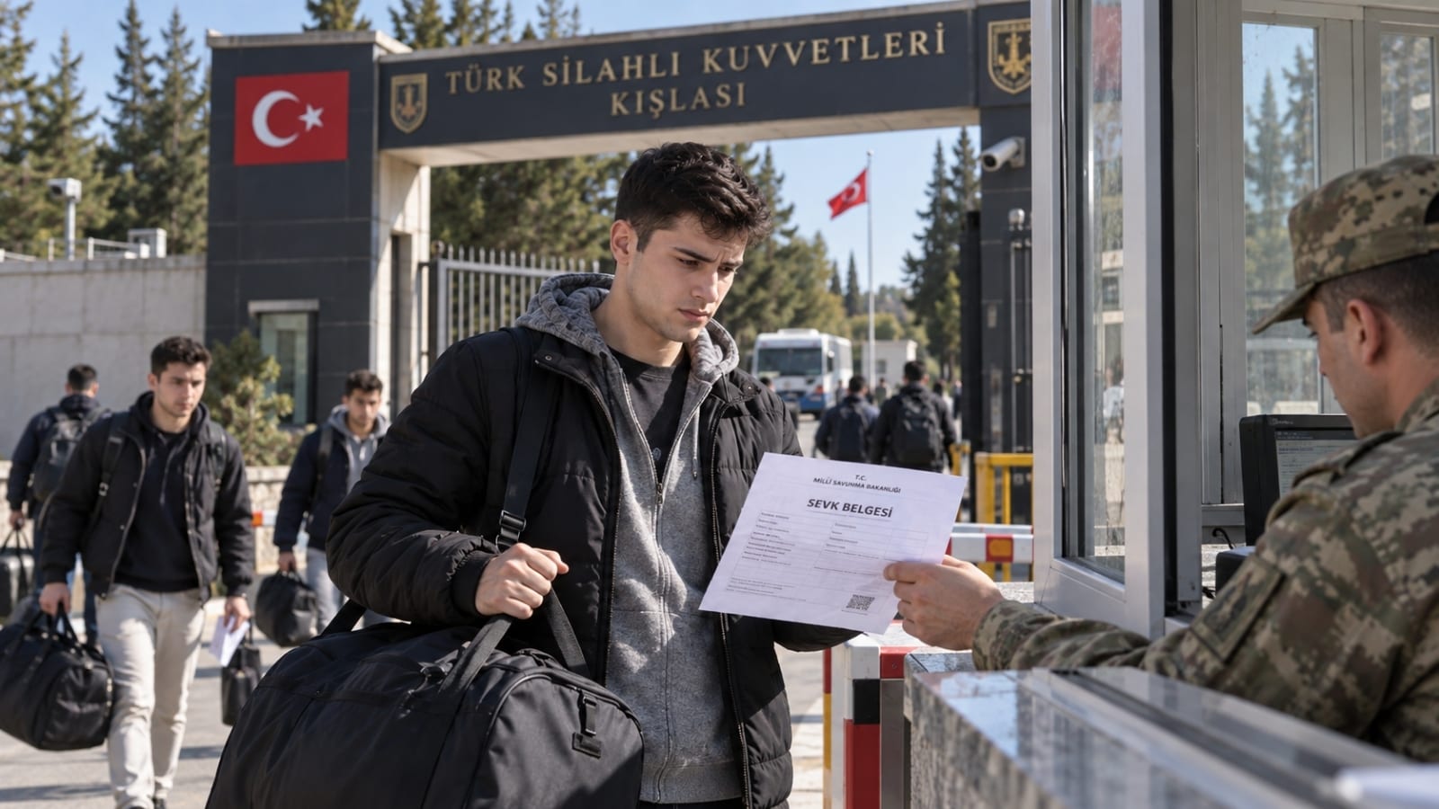 Sevk belgesini nizamiyede görevli personele göstererek birliğe katılım işlemini yapan yükümlü.