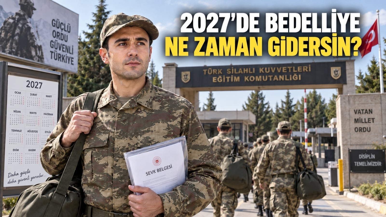 2027 bedelli askerlik celp ve sevk dönemlerini temsil eden, eğitim birliğine katılan rütbesiz bedelli askerler.