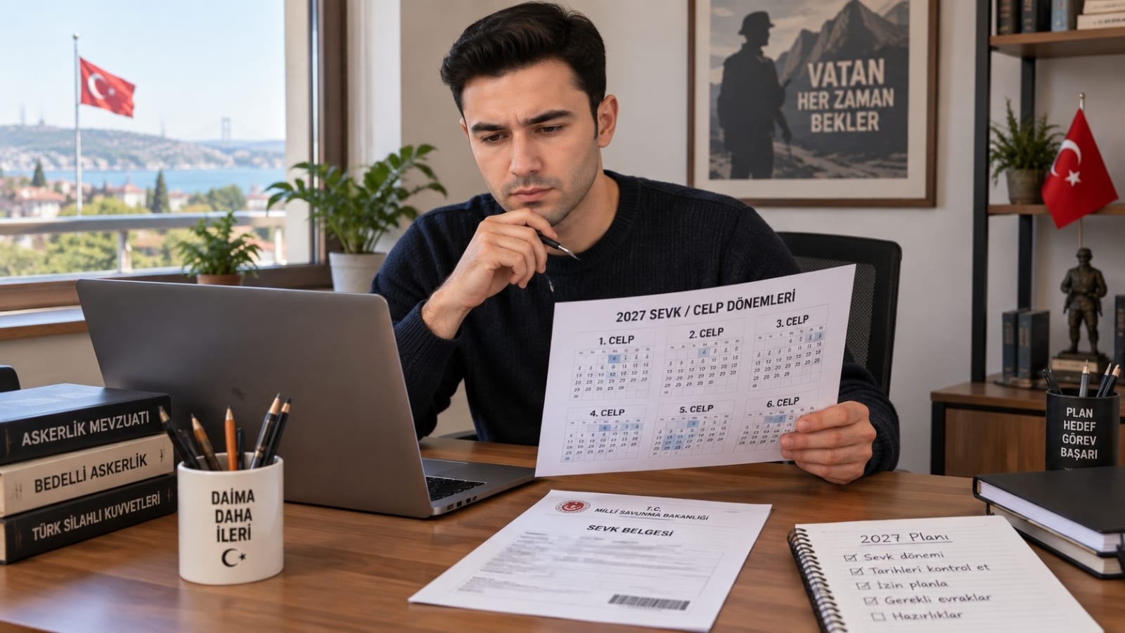 2027 bedelli askerlik celp dönemlerini ve sevk takvimini inceleyen yükümlü.